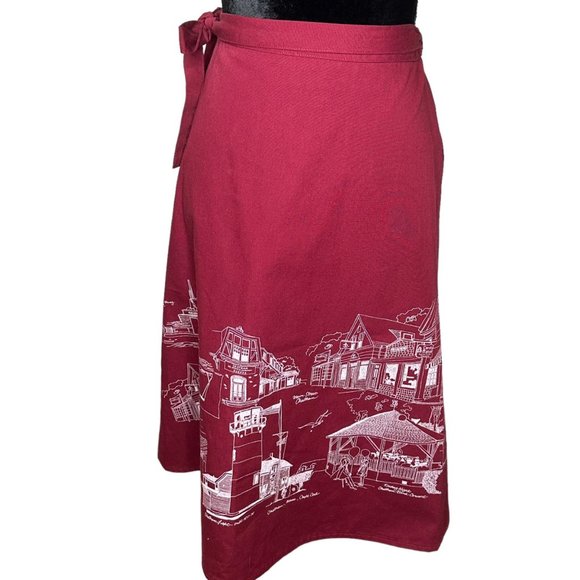 Quahog Hollow Skirt Womens XS Maroon Berry Midi Aline Wrap Tourist Sketch - Picture 3 of 11